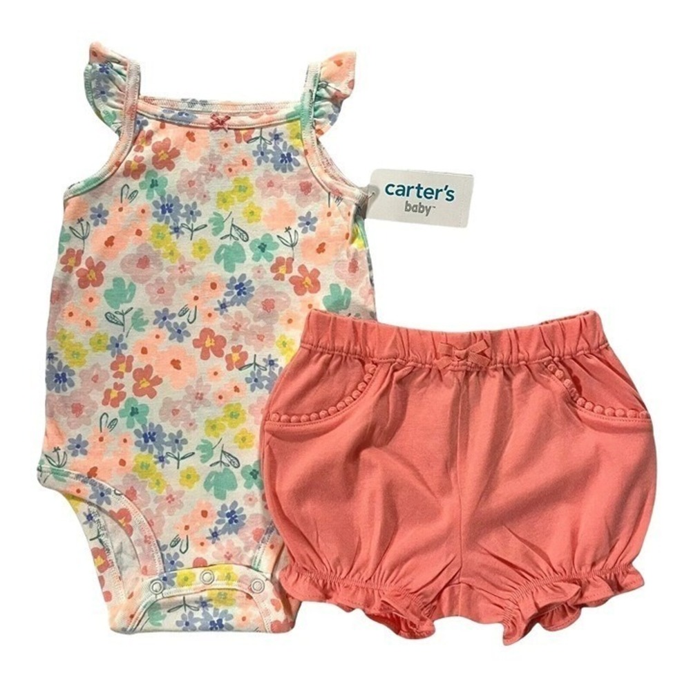Carters Baby Girls 2-Piece Shorts & Floral Bodysuit Outfit Set 12M Multicolor - Picture 1 of 6